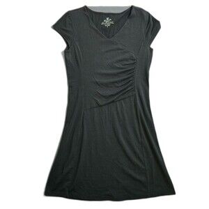 Kuhl Women S Black V Neck Short Sleeve Ruched Coolmax Midi Dress